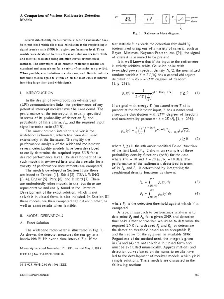 A Comparison of Various Radiometer Detection Models PDF Normal