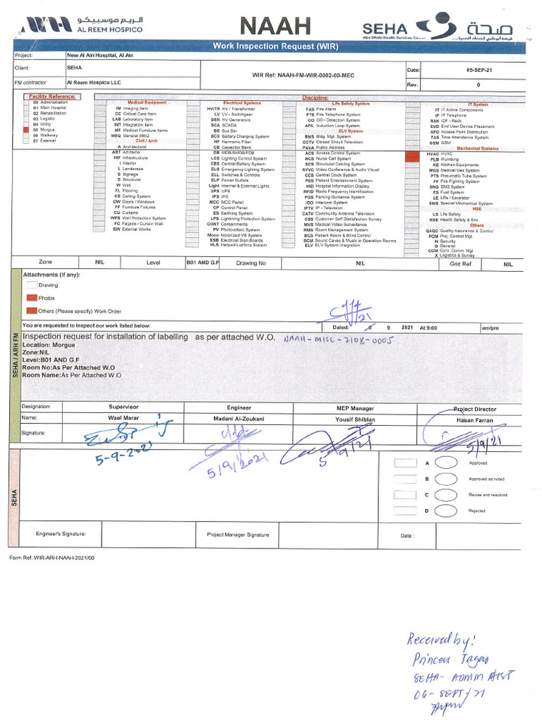 002-00 - AAMC-FM-WIR-0002-00-MEC - Inspection Request For Installation ...
