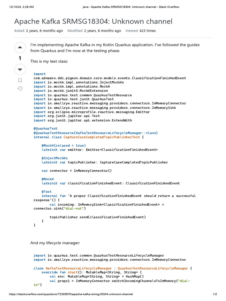 Kafka Channel Error in Quarkus Test | PDF | Software | Software Engineering