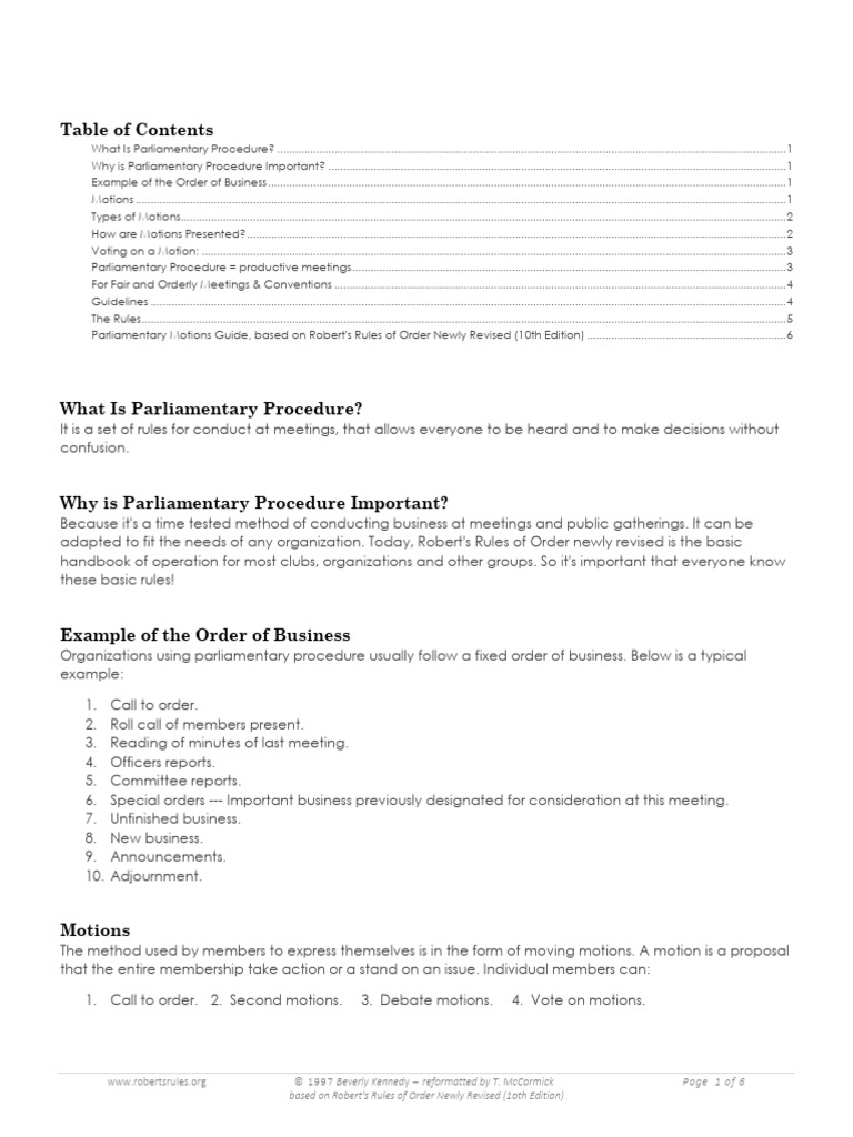 Handout Roberts Rules of Order | PDF | Parliamentary Procedure ...