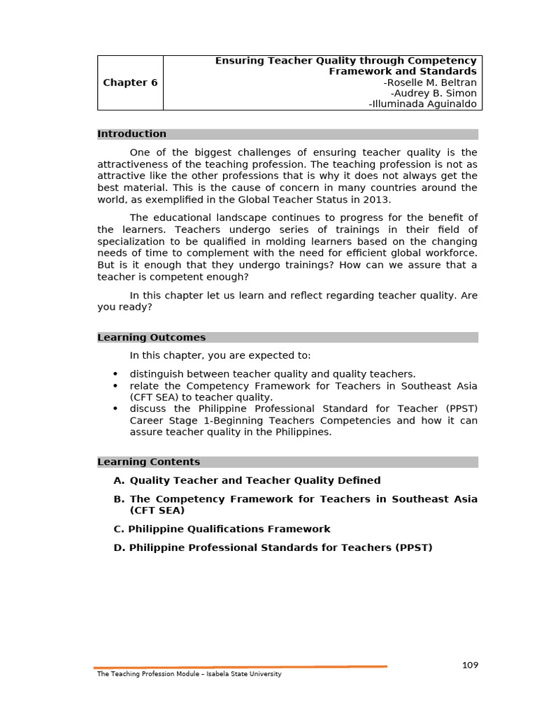 Teacher Quality and Competency Standards | PDF | Learning | Teachers