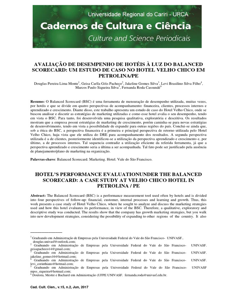 Avaliacao de Desempenho de Hoteis A Luz | PDF | Vantagem competitiva ...