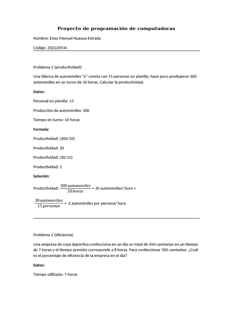 Proyecto de programación de computadoras | PDF
