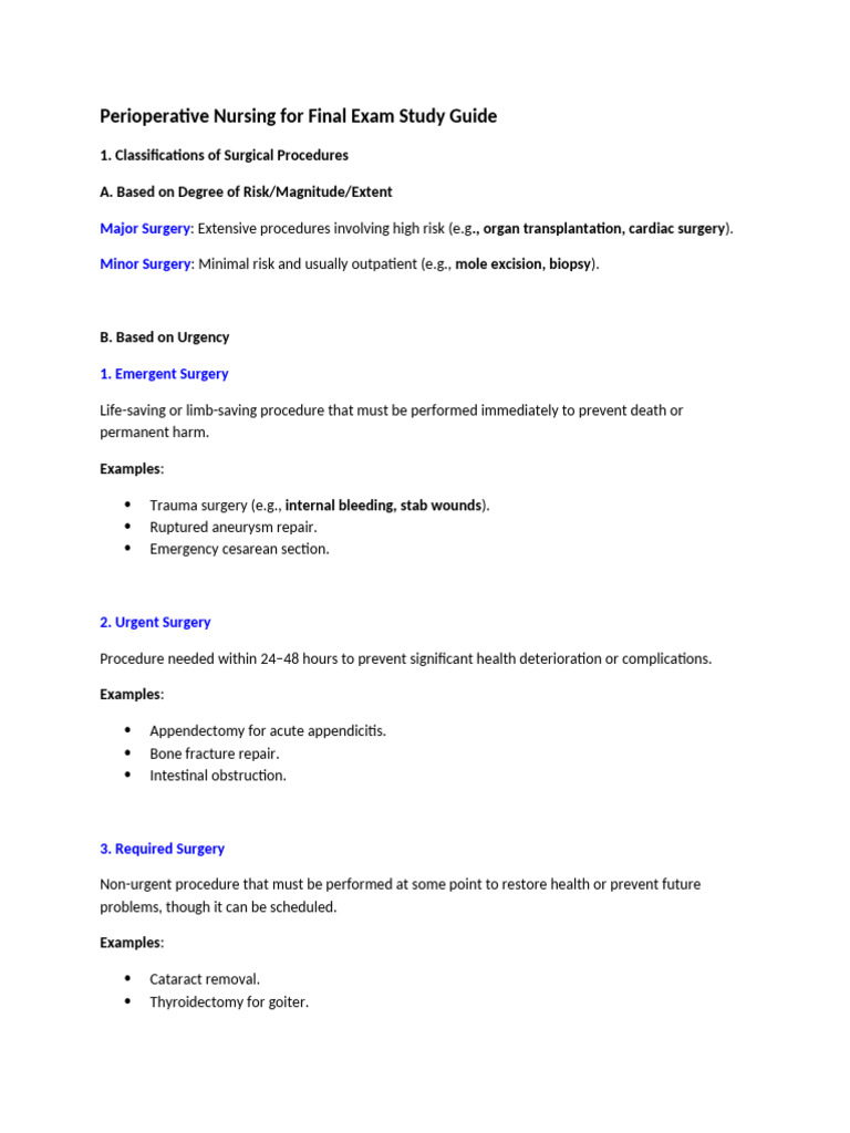 Perioperative Nursing Exam Study Guide | PDF | Wound | Surgery