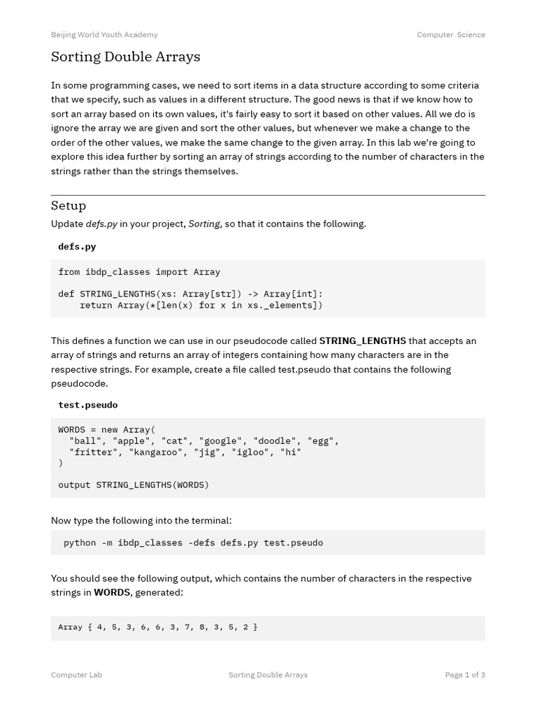 Sorting_Double_Arrays__Lab_ | PDF | String (Computer Science) | Algorithms