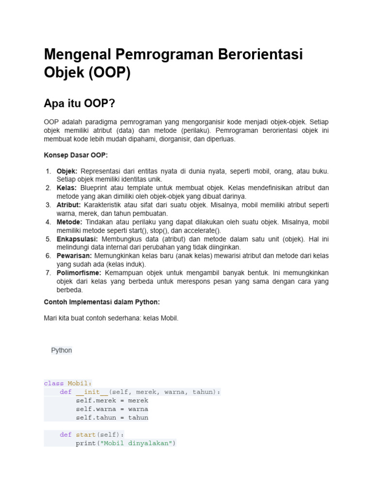 konsep oop bagi pemula dan contoh implementasi ny.. | PDF