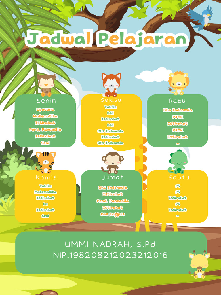 Hijau Dan Kuning Ilustrasi Lucu Jadwal Pelajaran Document A4.PDF | PDF