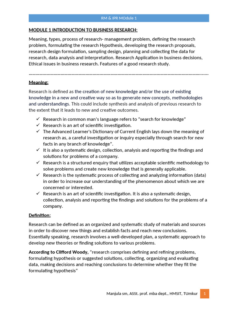 Module 1 Introduction To Business Research | PDF | Hypothesis | Methodology