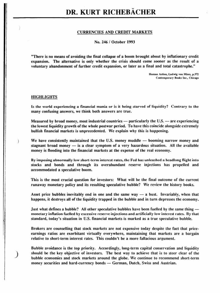 246 - The Richebacher Letter - October 1993, What Makes A Bubble | PDF ...