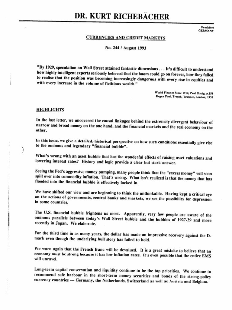 U.S. Financial Bubble Analysis 1993 | PDF | Economic Bubble | Deflation