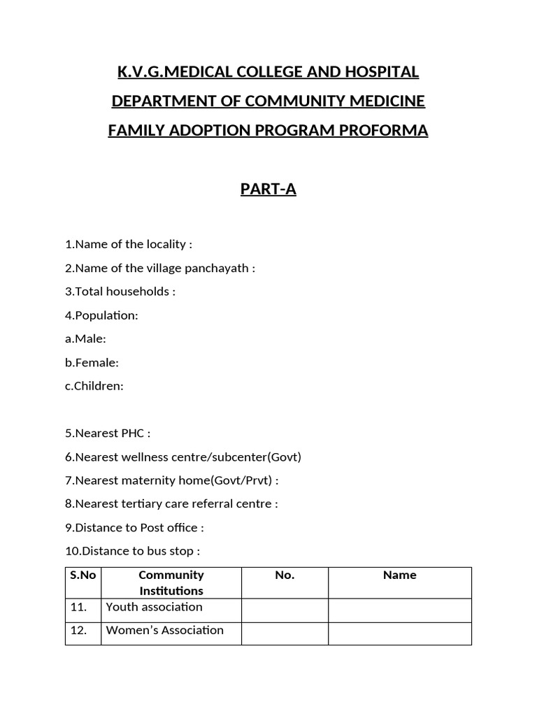 Family Adoption Program Proforma | PDF | Body Mass Index | Pupa