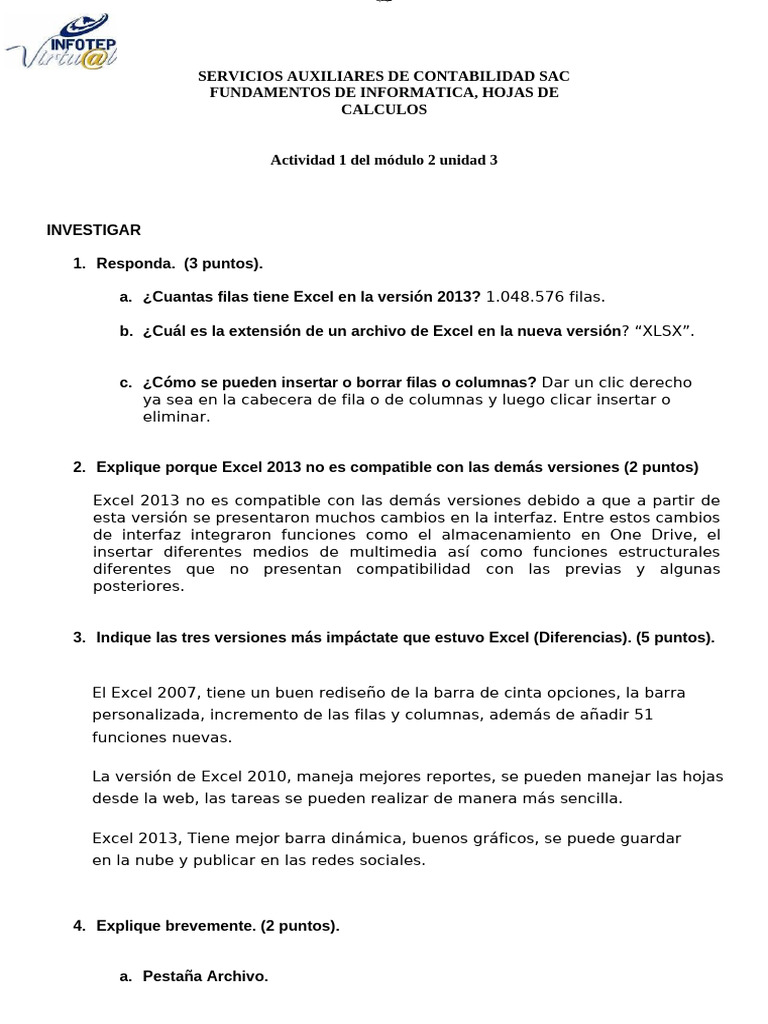 Actividad 1 Del Modulo 2 Unidad 3 | PDF | Microsoft Excel | Archivo de ...