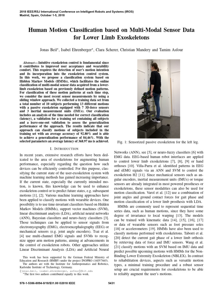 Human Motion Classification for Exoskeletons | PDF | Statistical ...