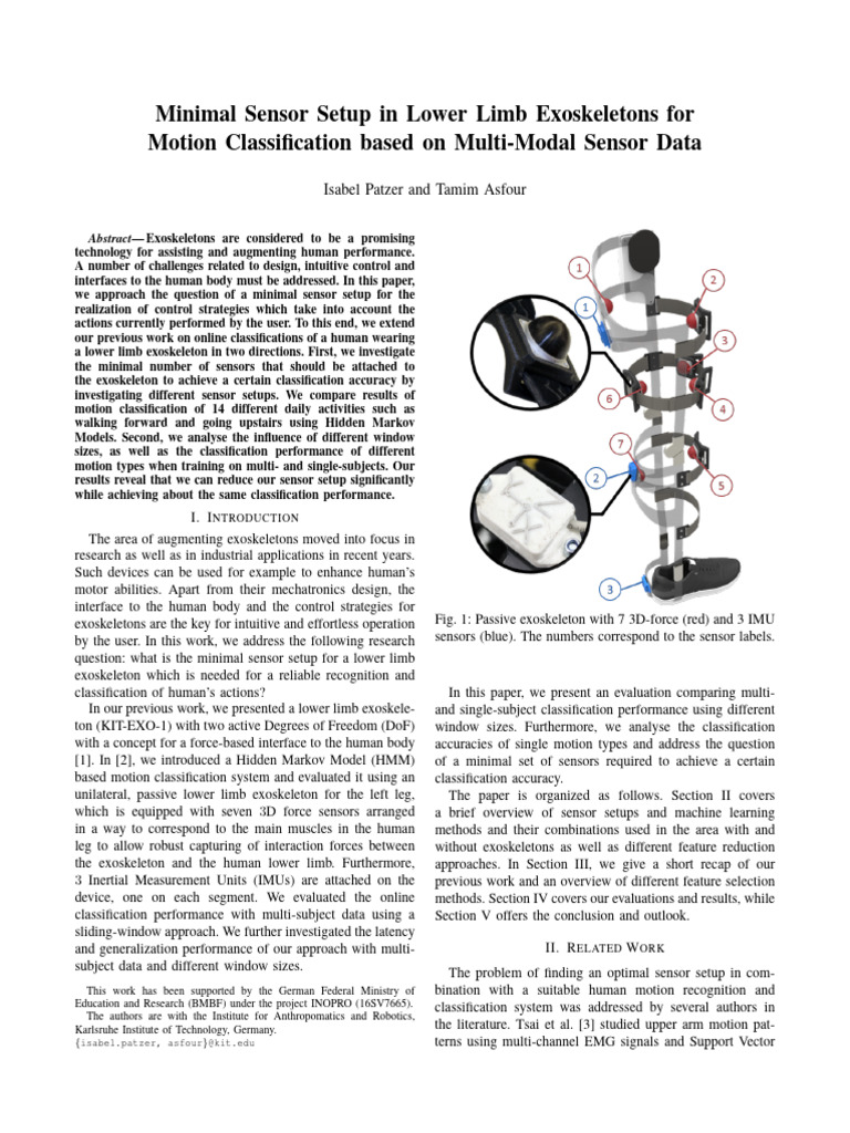 Minimal Sensor Setup for Exoskeleton Motion | PDF | Statistical ...