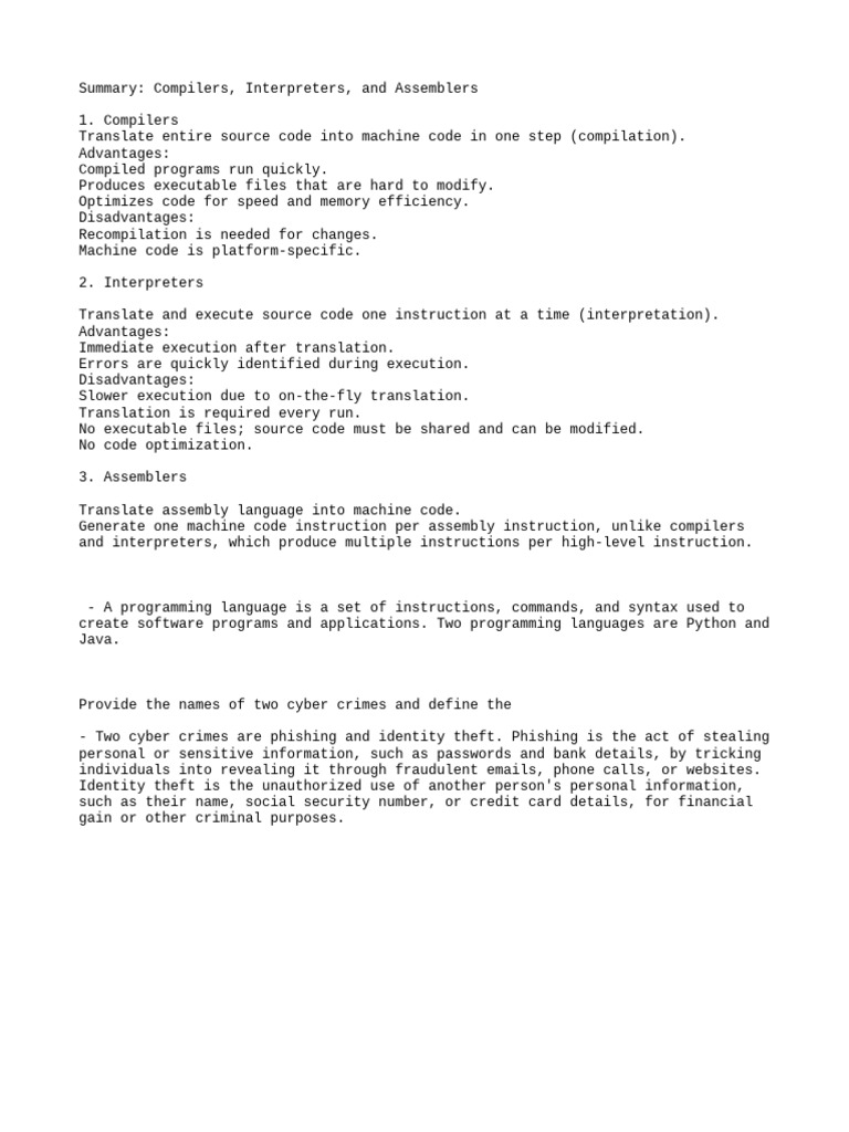 Summary Compilers, Interpreters | PDF