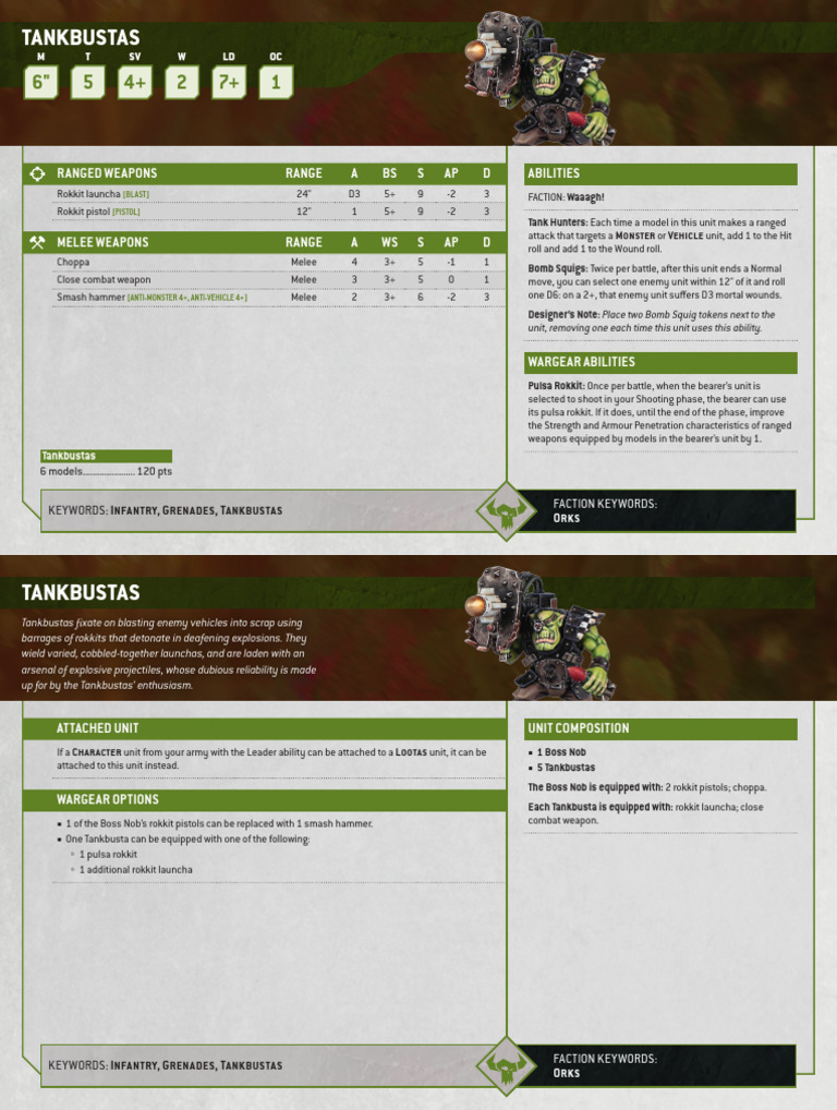 Ork Tankbustas Datasheet 10th Edition | PDF | Infantry | Bomb