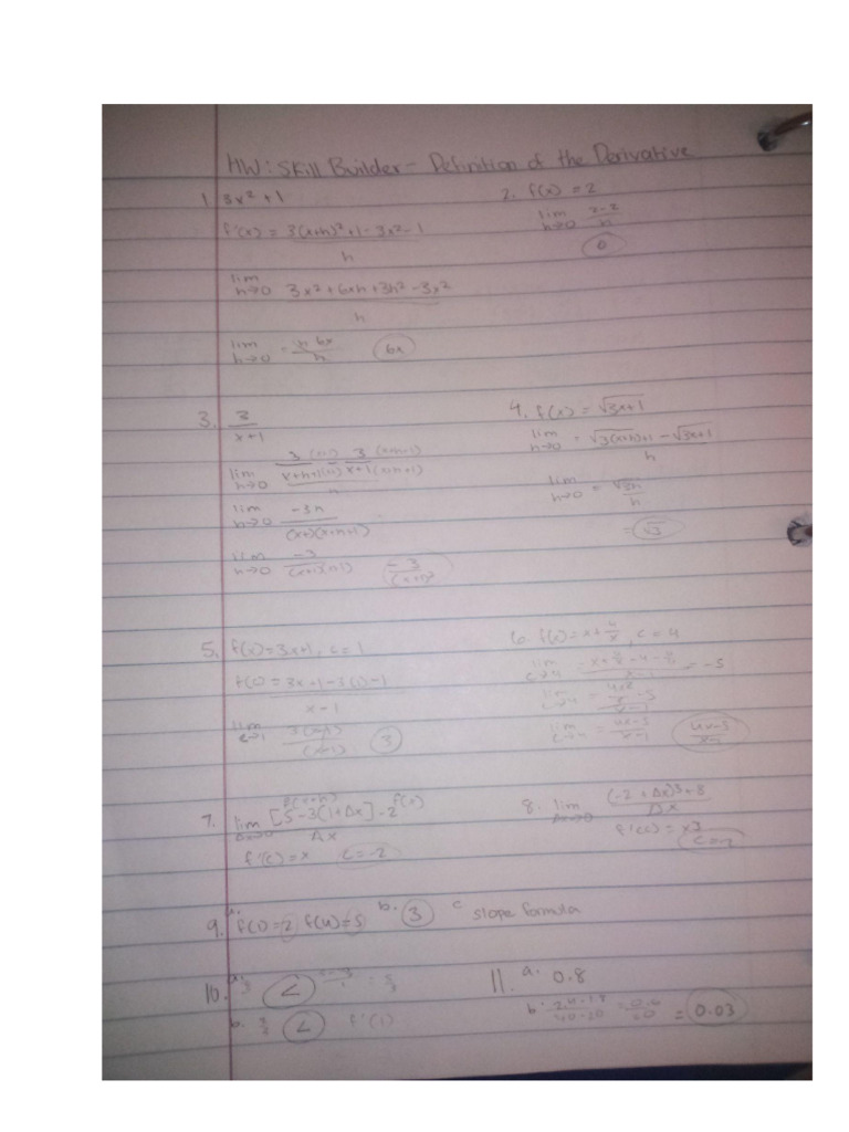 Definition of Derivative HW | PDF