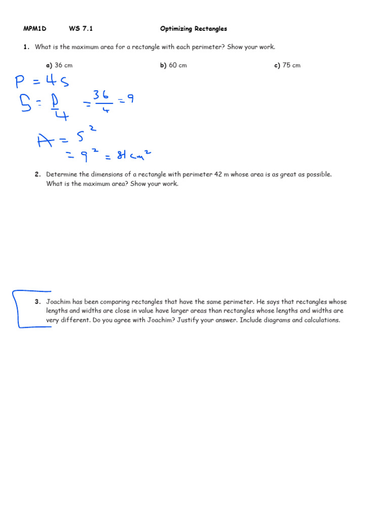 Maximum Area of Rectangles Explained | PDF | Area | Length