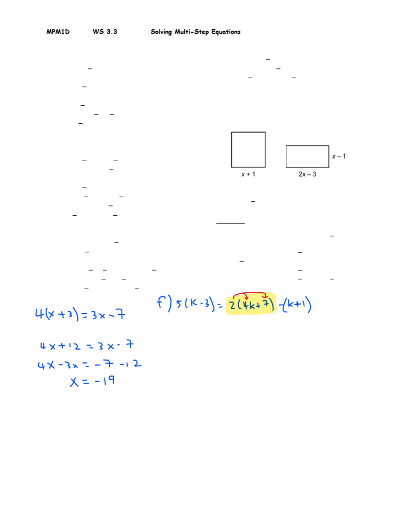 1D WS 3.3 - Solving Multi-Step Equations | PDF