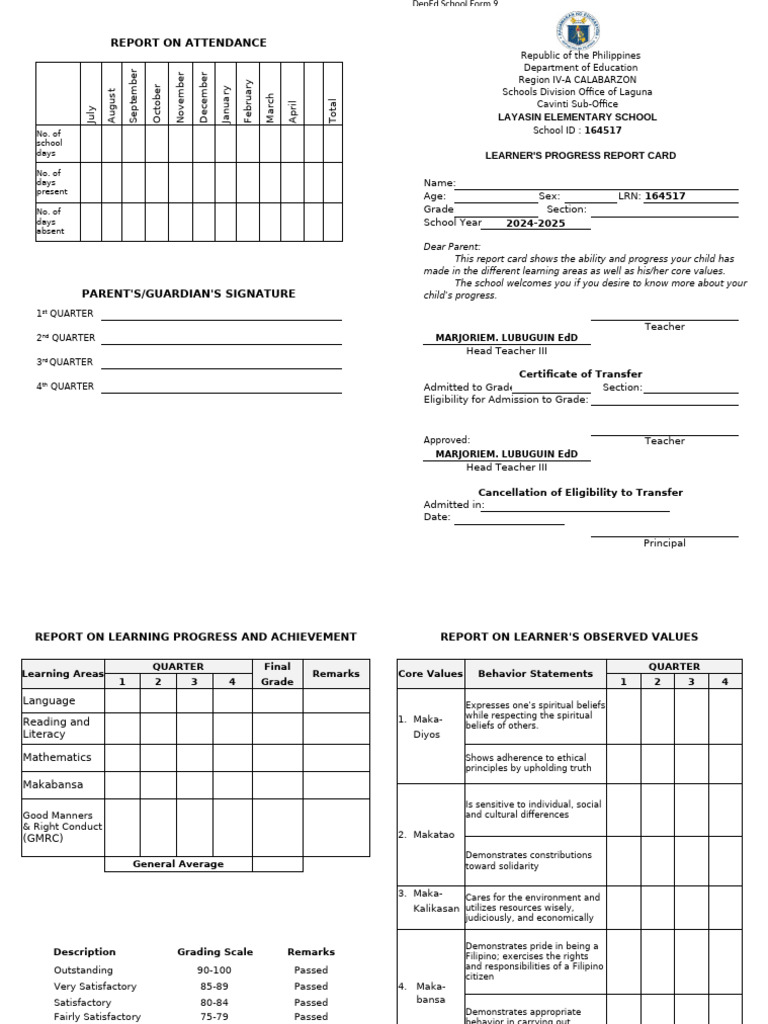 DepEd School Form 9 Report 2025 | PDF | Learning | Teachers