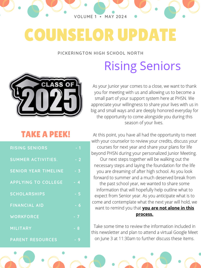 Rising Senior Newsletter May 2024 1compressed | PDF | Student Financial ...