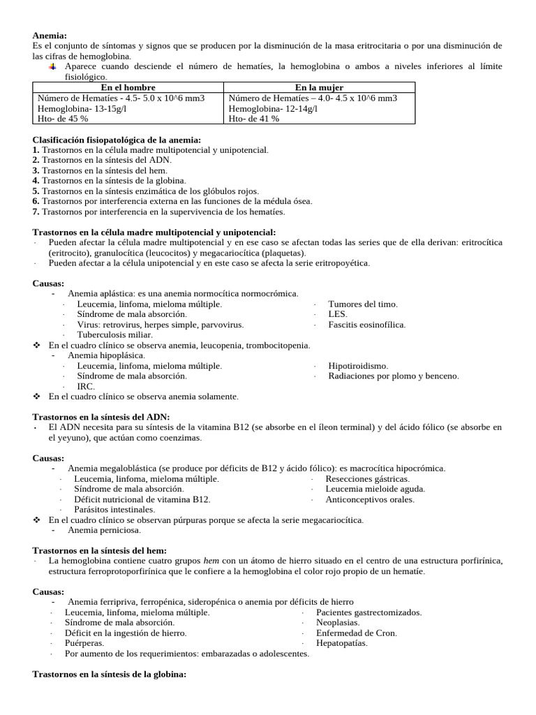 Clasificación y causas de la anemia | PDF | Glóbulo rojo | Anemia