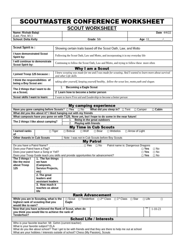 Scoutmaster Conference Worksheet | PDF | Youth Organizations | Youth ...