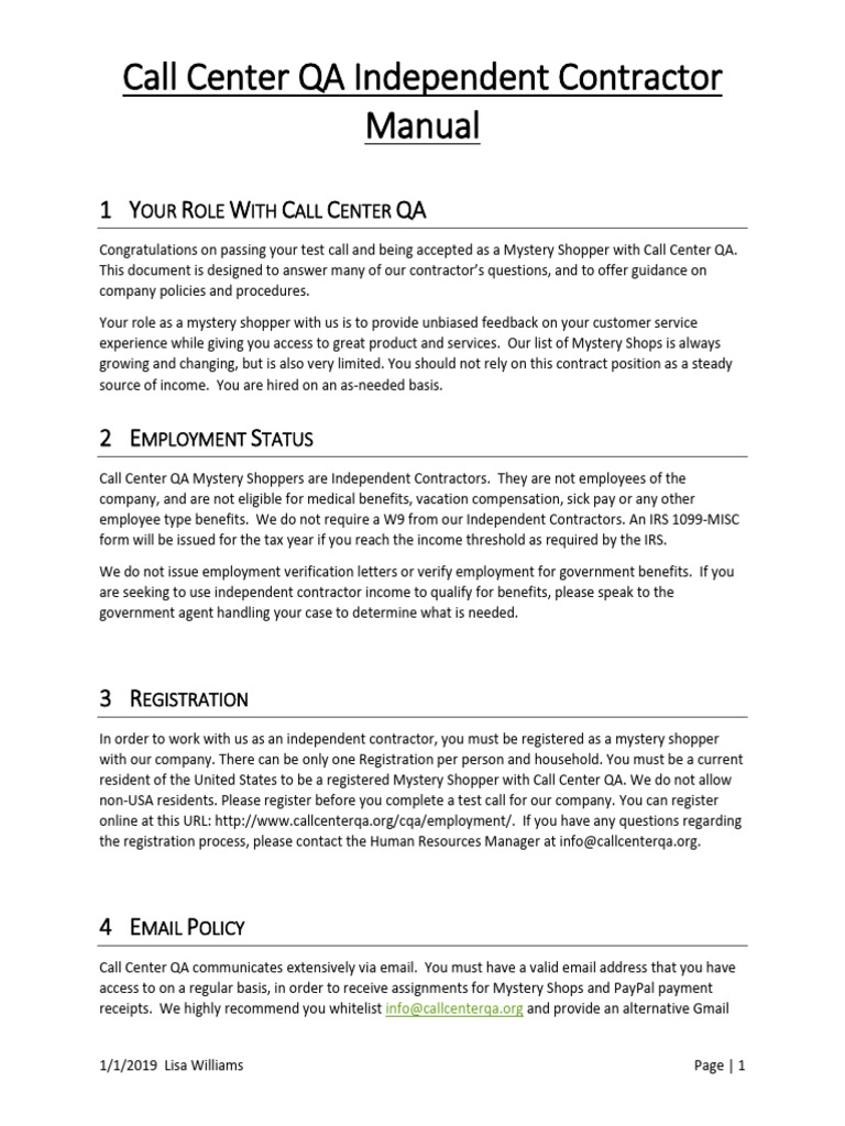 Call Center QA Contractor Manual | PDF | Employment | Gmail