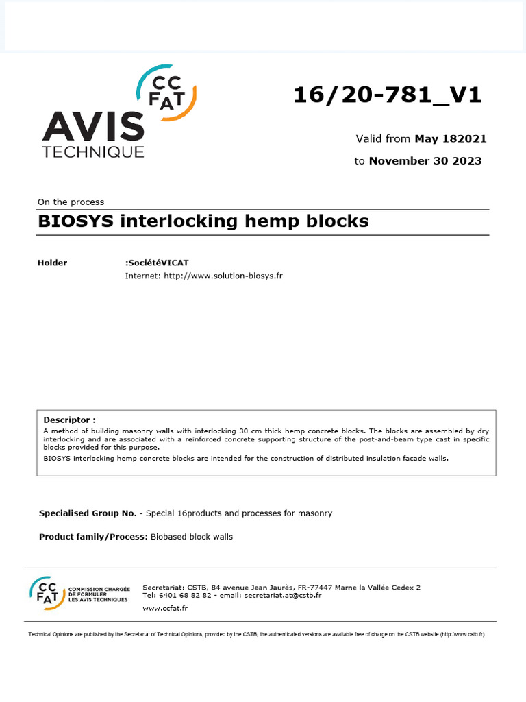 HempBLOCK - Certification Crete | PDF | Concrete | Building Insulation