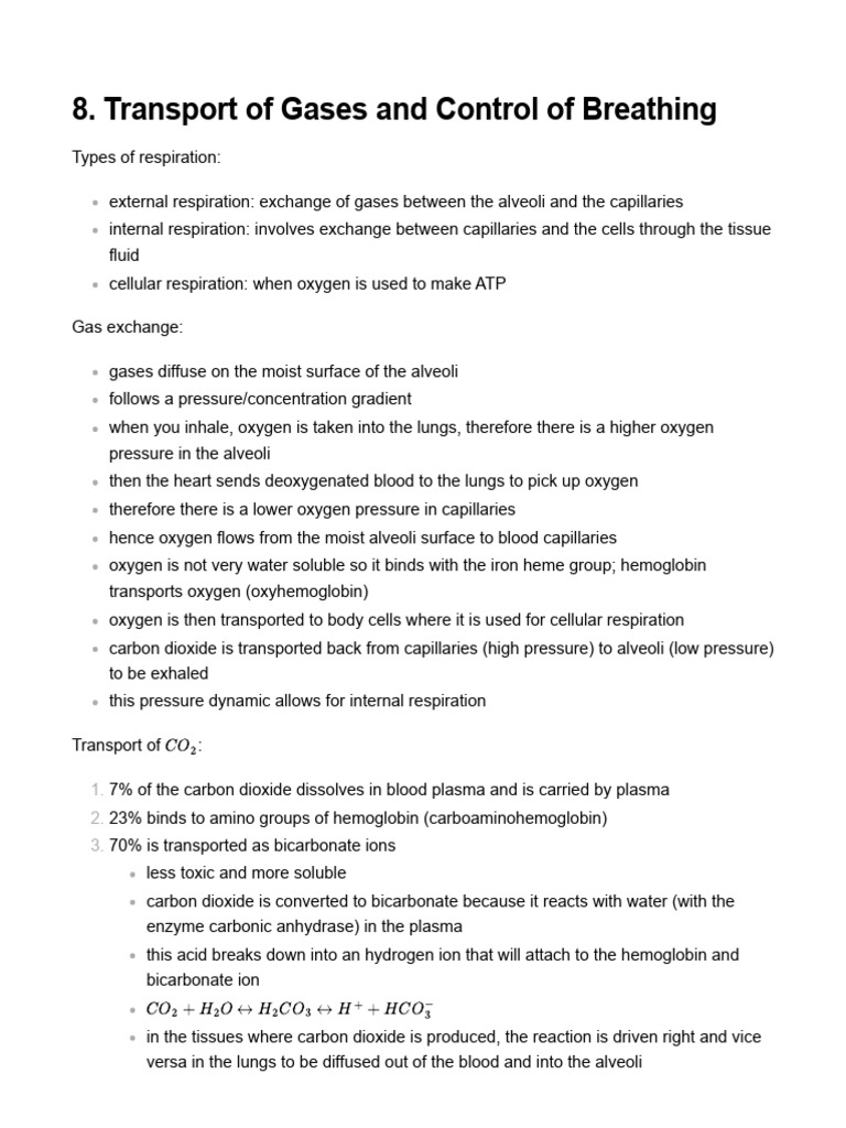 Transport of Gases and Control of Breathing | PDF | Breathing ...