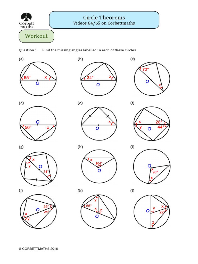 Circle Theorems Practice Questions | PDF | Circle | Trigonometric Functions