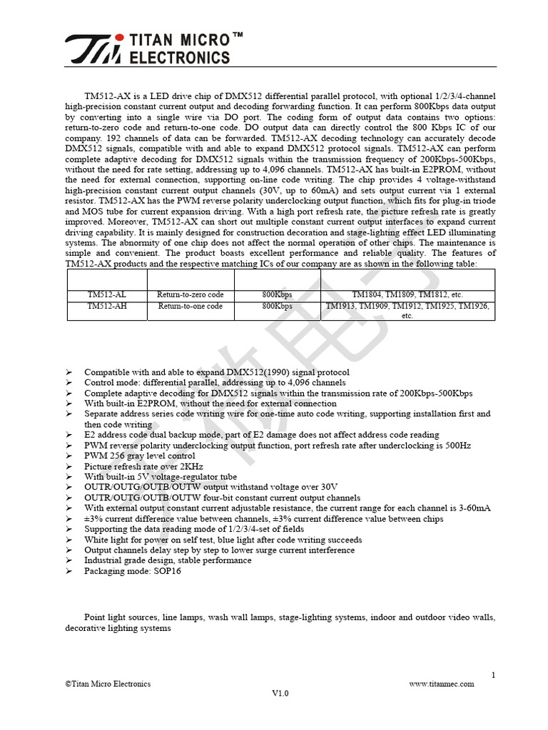 DMX512 Decoding IC TM512-AX Overview | PDF | Electrostatic Discharge ...