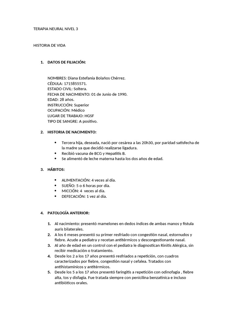 Terapia Neural Nivel 3 Historia De Vida Pdf Resfriado Comun