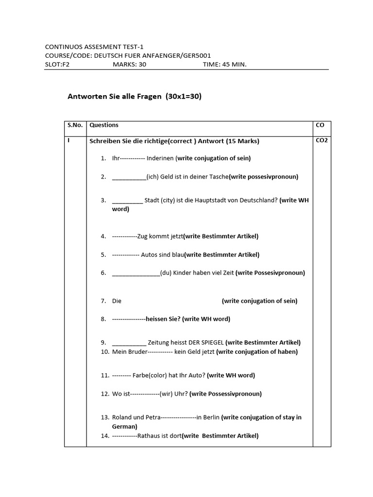 German CAT Question Paper | PDF