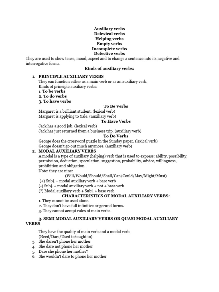 Auxiliary Verbs Pdf Verb Grammar