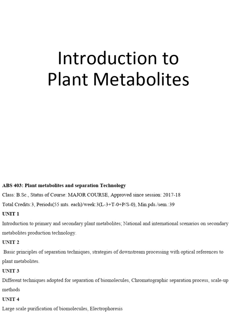 Introduction To Plant Metabolites | PDF | Metabolism | Biomolecules