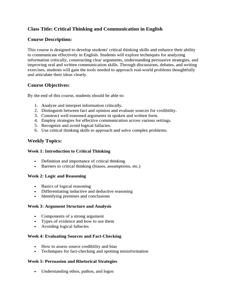 Critical Thinking & Communication Course | PDF | Critical Thinking ...