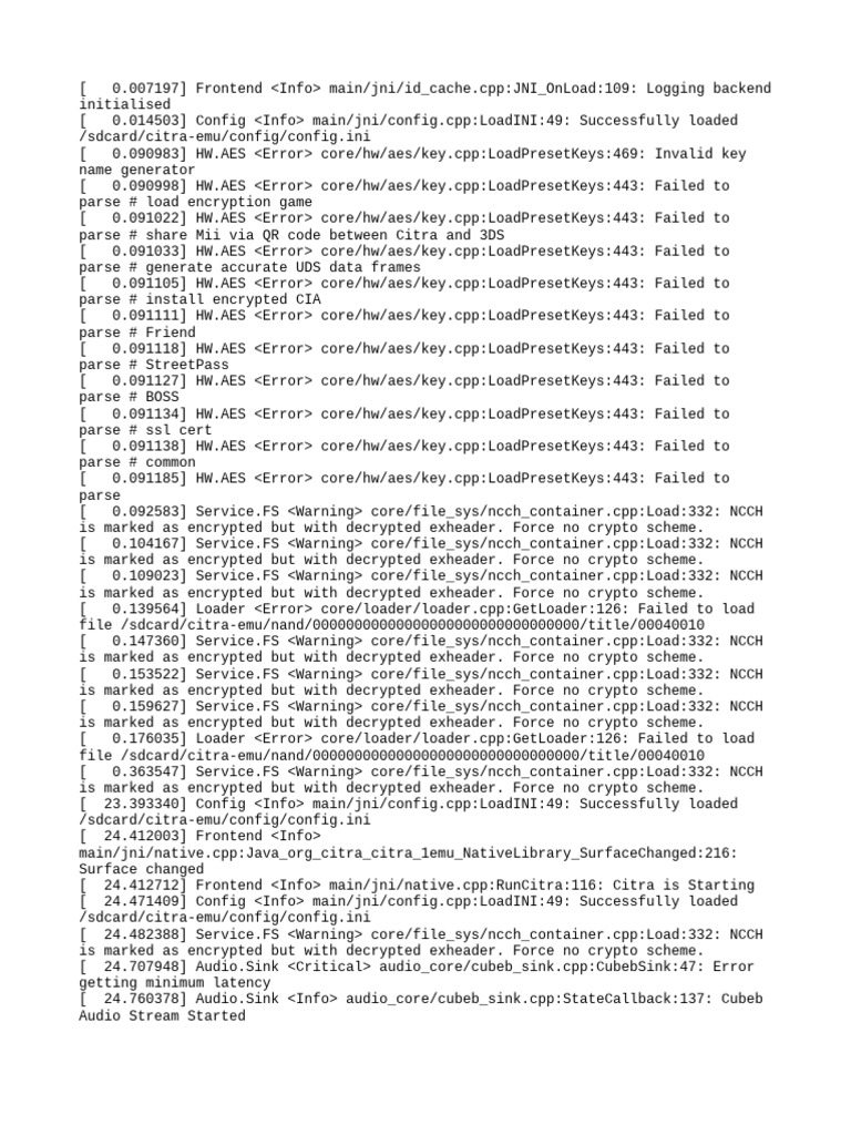Citra Emulator Log Analysis Errors | PDF | Encryption | Computing