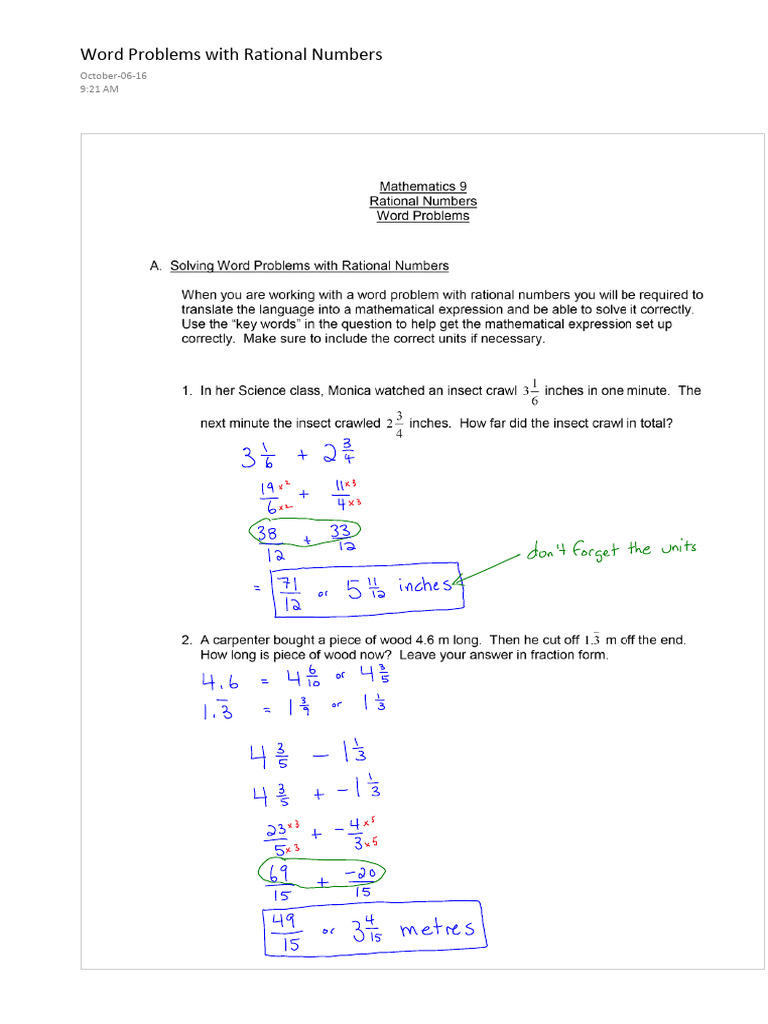 Rational Number Word Problems Guide | PDF