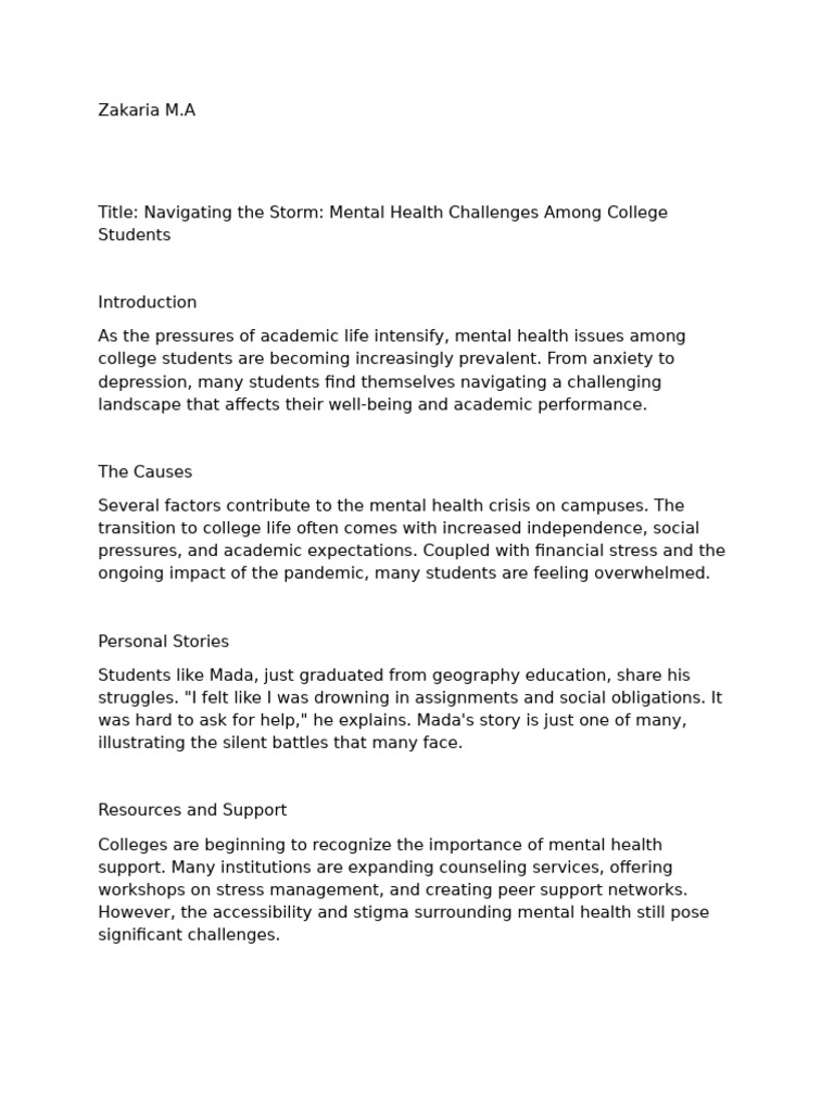 Mental Health Challenges in College Students | PDF