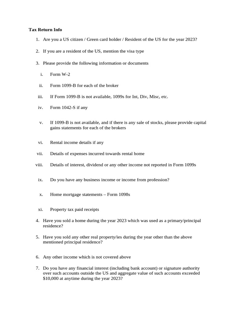 Checklist - US Tax - Citizens and GC Holders and IN Res | PDF | Taxes ...