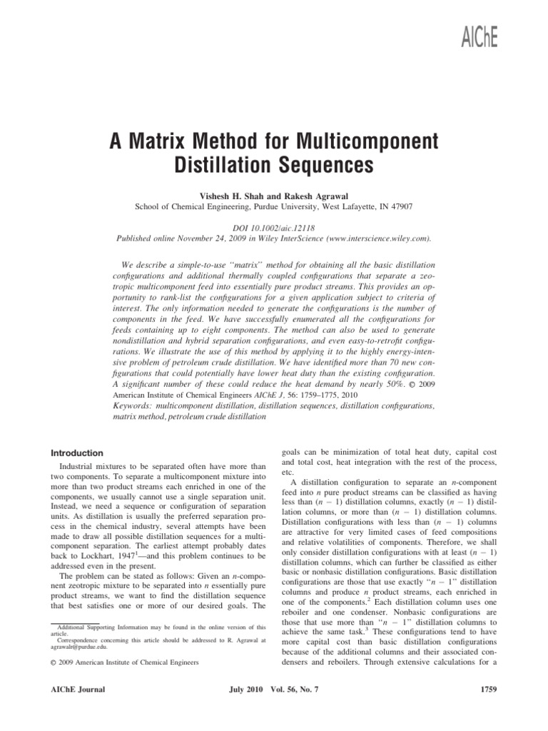 Matrix Method for Multicomponent Distillation | PDF | Distillation ...