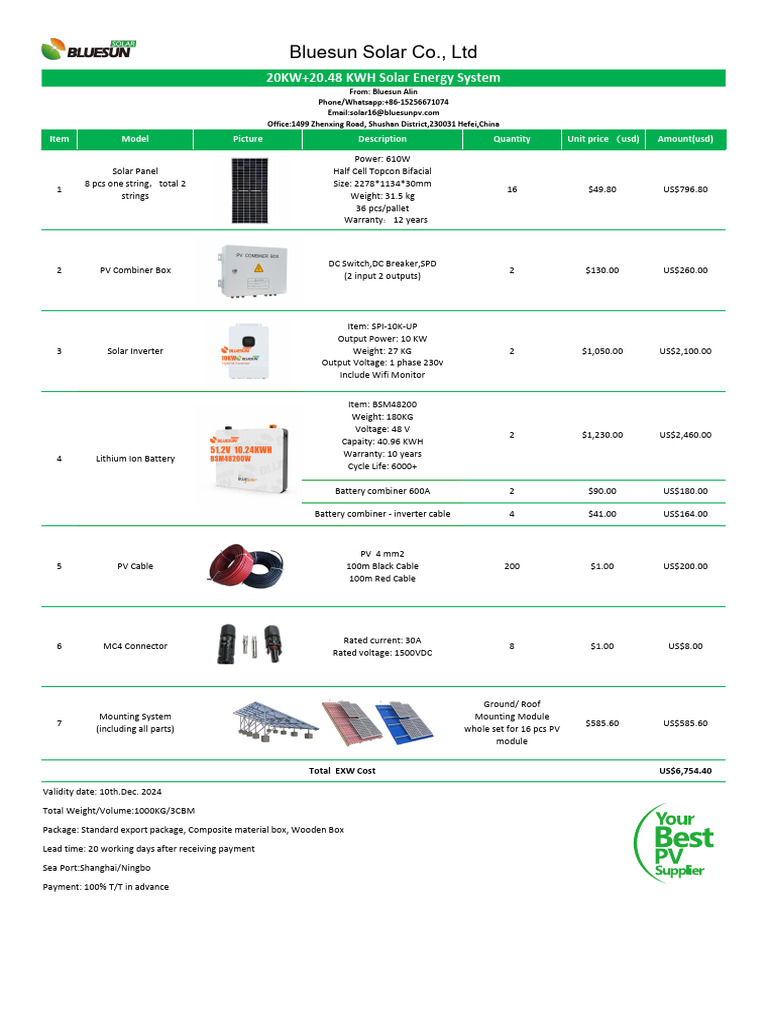 20KW Solar System Quotation PDF | PDF | Photovoltaics | Electric Power