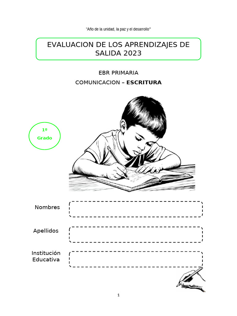 Evaluación de Escritura para 1º Grado | PDF
