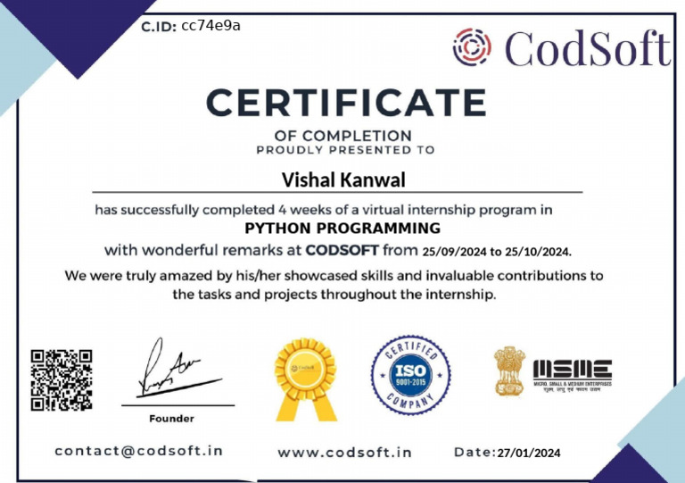 vishal certificate | PDF