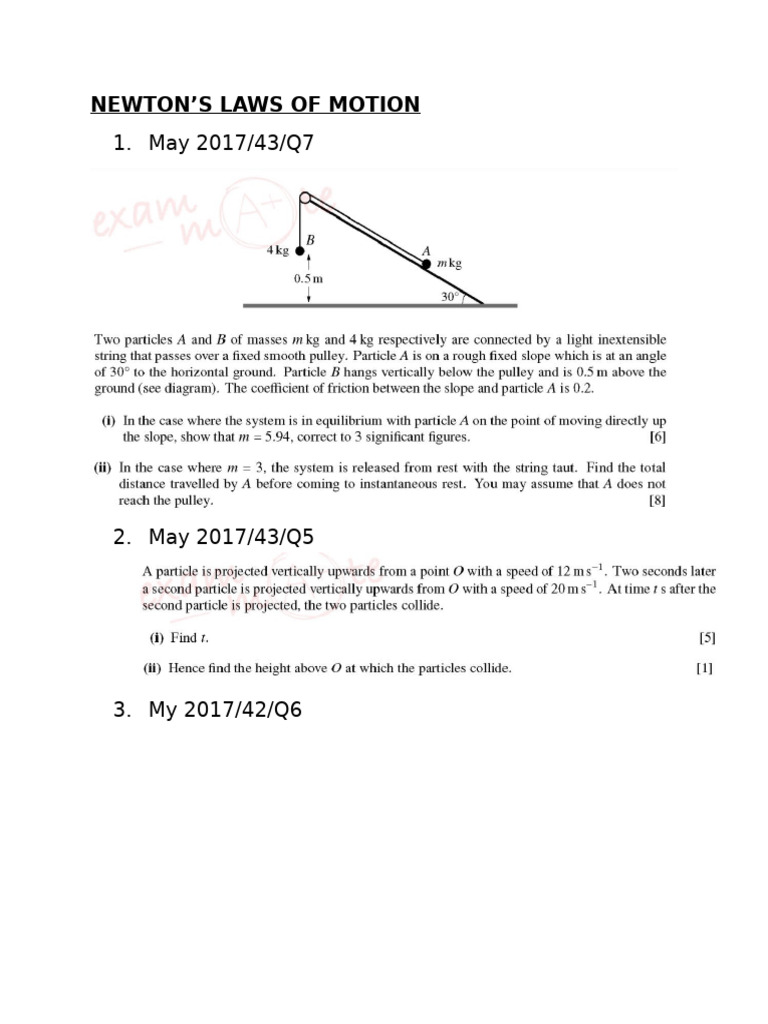 Newton's Laws of Motion Exam Questions | PDF