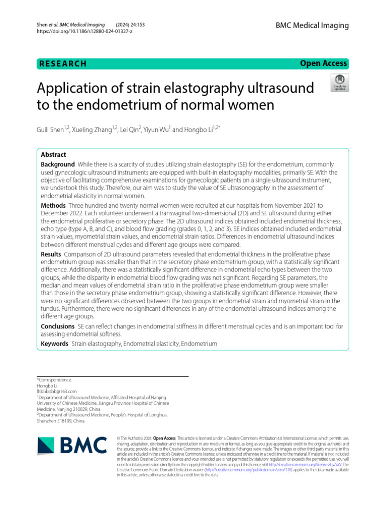 Application of strain elastography ultrasound to the endometrium of ...