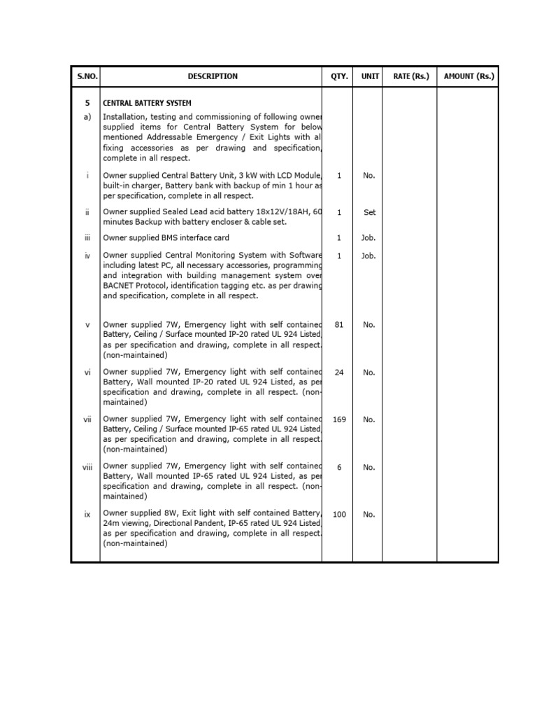 Central Battery System Installation Guide | PDF | Specification ...
