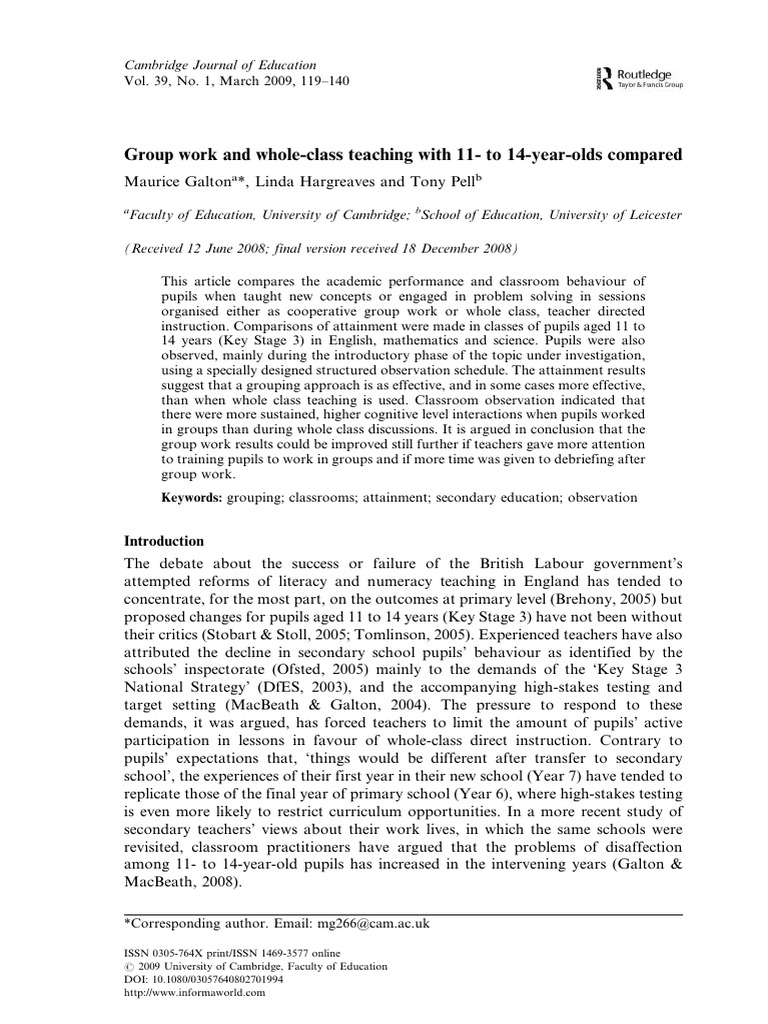 Group Work vs. Whole-Class Teaching in KS3 | PDF | Teachers | Effect Size