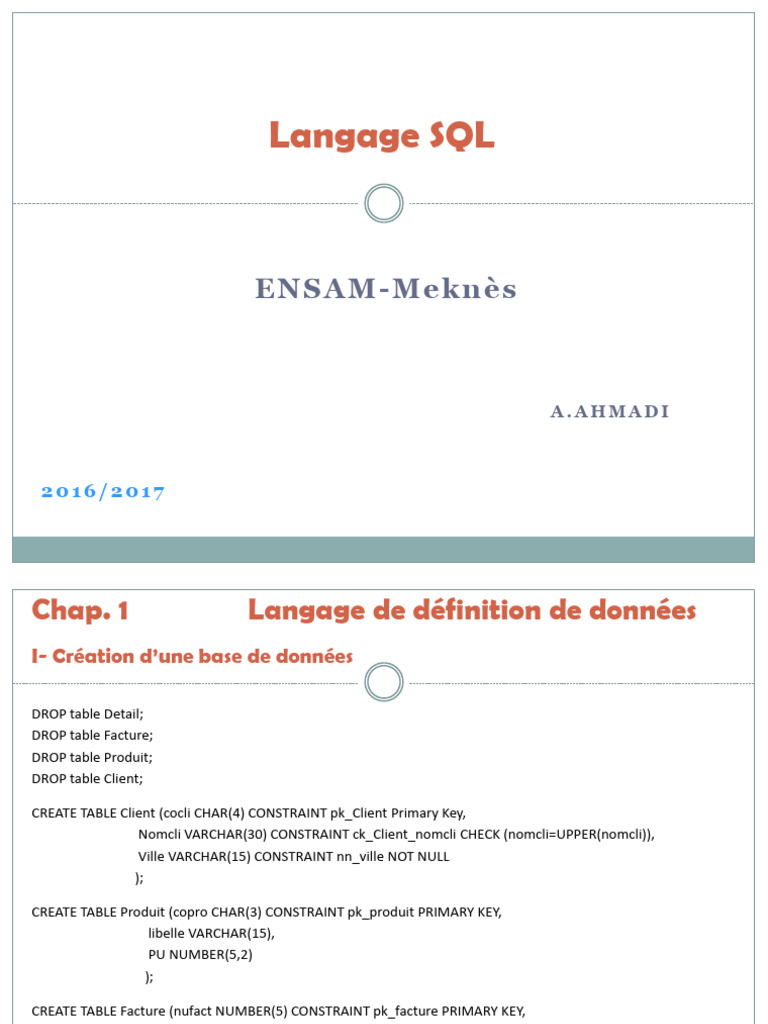 SQL : Création et gestion de tables | PDF | Programmation informatique ...